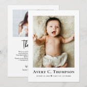 Minimalist Photo Thank you & Newborn Birth Aankondiging (Voorkant / Achterkant)