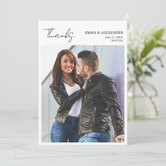 Minimalist Photo Wedding Thank You Card Bedankkaart (Staand voorkant)