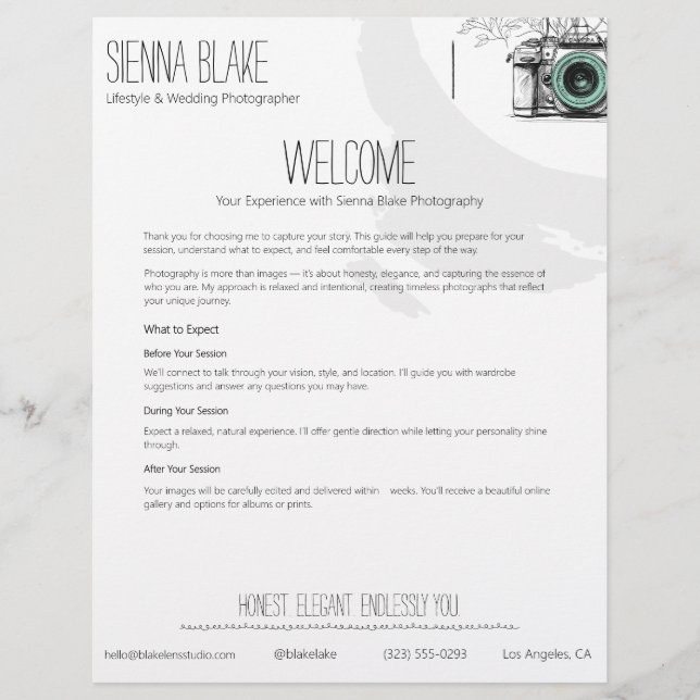 Minimalist Photographer Welcome Packet Sjabloon Briefhoofd (Voorkant)