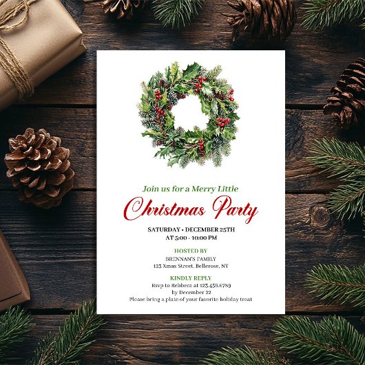 Minimalist Pine Wreath Christmas Party Card Kaart
