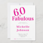 Minimalist Pink 60 & Fabulous 60th Birthday Party Kaart (Voorkant)