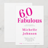 Minimalist Pink 60 & Fabulous 60th Birthday Party Kaart (Voorkant / Achterkant)