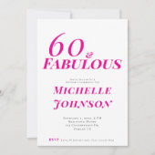 Minimalist Pink 60 & Fabulous 60th Birthday Party Kaart (Voorkant)