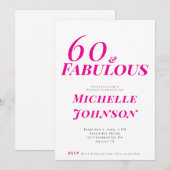 Minimalist Pink 60 & Fabulous 60th Birthday Party Kaart (Voorkant / Achterkant)