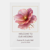 Minimalist Pink and Gold Poppy Wedding Acryl Bord (Voorkant)