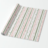 Minimalist Pink and Green Snowflakes Pattern  Cadeaupapier (Uitgerold)
