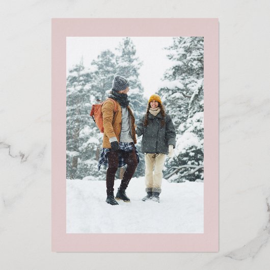 Minimalist Pink Arch Twee foto Christmas Roos Gold Folie Feestdagenkaart (Achterkant)