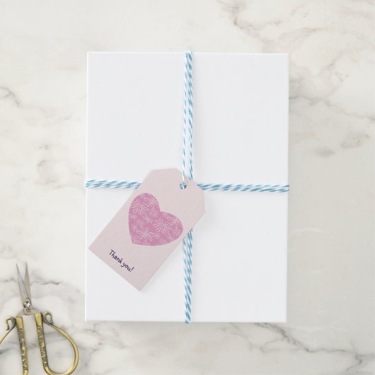Minimalist Pink Blush Flower Heart Bedankt Cadeaulabel (Met Touw)