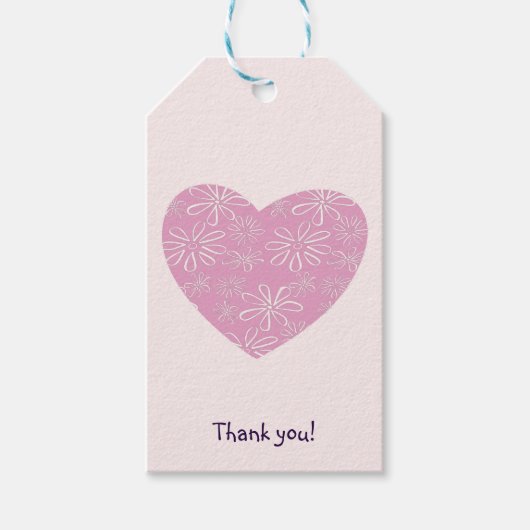 Minimalist Pink Blush Flower Heart Bedankt Cadeaulabel (Voorkant)