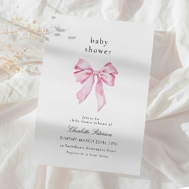 Minimalist Pink Bow Baby Shower Invitation Kaart