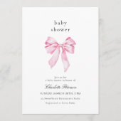 Minimalist Pink Bow Baby Shower Invitation Kaart (Voorkant)