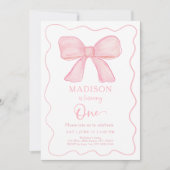 Minimalist Pink Bow Girl Eerste Verjaardag Kaart (Voorkant)