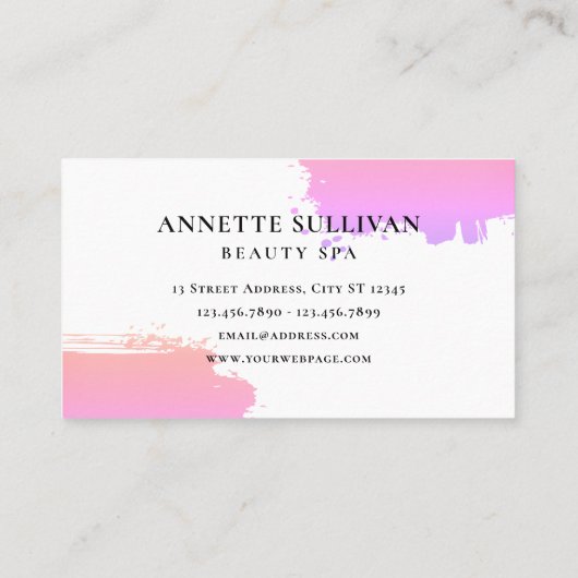 Minimalist pink brushstroke white Business Card Visitekaartje (Achterkant)