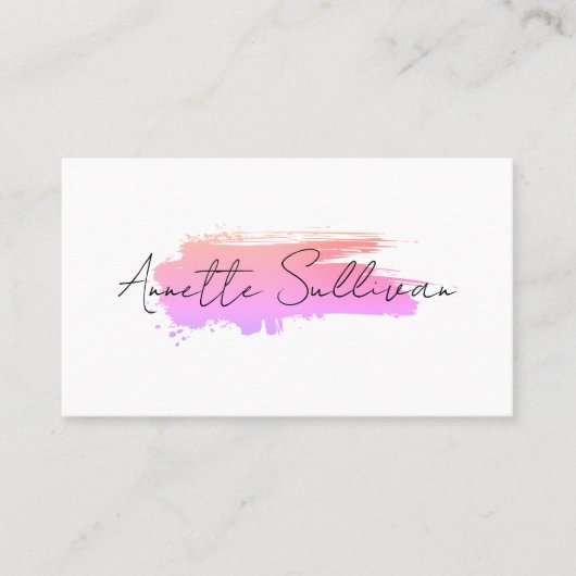Minimalist pink brushstroke white Business Card Visitekaartje (Voorkant)