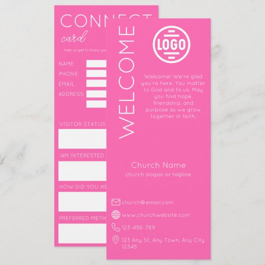 Minimalist Pink Church Connection Card Kaart (Voorkant / Achterkant)