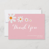 Minimalist Pink Daisy Flowers Girly Baby Shower Bedankkaart (Voorkant)
