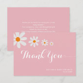 Minimalist Pink Daisy Flowers Girly Baby Shower Bedankkaart (Voorkant / Achterkant)