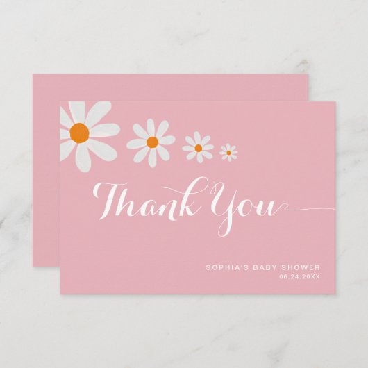 Minimalist Pink Daisy Flowers Girly Baby Shower Bedankkaart (Voorkant / Achterkant)