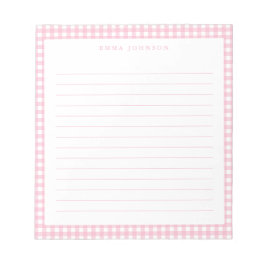 Minimalist Pink Gingham Monogram Lined Notitieblok