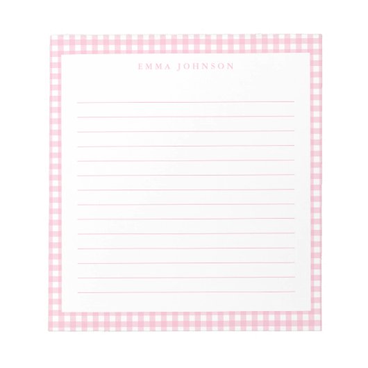 Minimalist Pink Gingham Monogram Lined Notitieblok (Voorkant)
