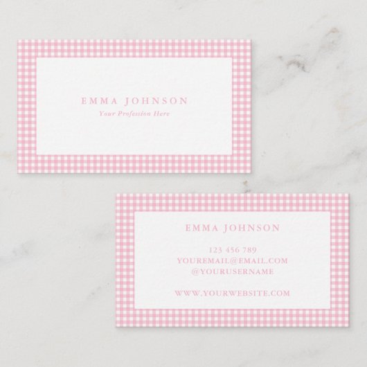 Minimalist Pink Gingham Plaid Visitekaartje (Voorkant / Achterkant)