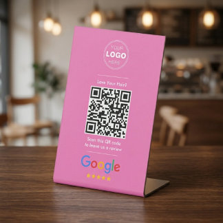 Minimalist Pink Hair Salon Review QR Code Elegant Reclamebord Met Voetstuk