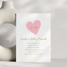 Minimalist Pink Heart Love Initialen Vrijgezellenf Kaart