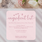 Minimalist Pink Ingredient List Bakery Product Vierkante Sticker