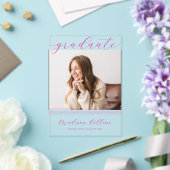 Minimalist Pink Lines Graduation Photo Acryl Uitnodigingen (Insitu (Huwelijk))