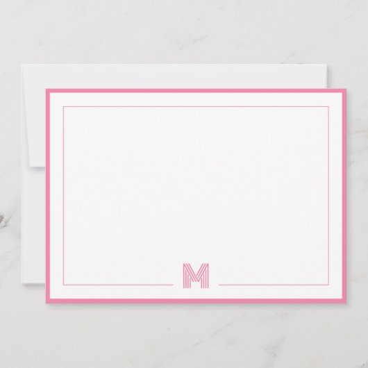 Minimalist Pink Monogram Double Border Stationery Notitiekaartje (Voorkant)