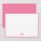 Minimalist Pink Monogram Double Border Stationery Notitiekaartje (Voorkant / Achterkant)