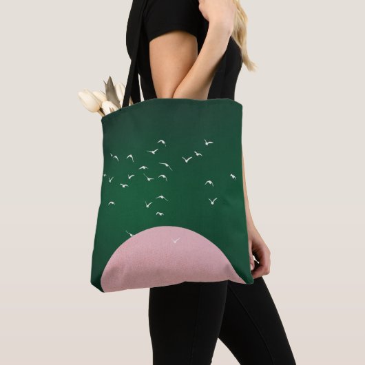 Minimalist Pink Moon with Birds Modern Art Tote Bag (Dichtbij)