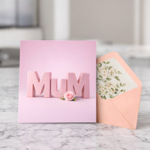Minimalist Pink MuM Mother’s Day Card | Elegant 3D