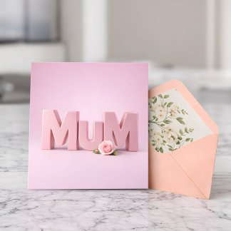 Minimalist Pink MuM Mother’s Day Card | Elegant 3D Kaart