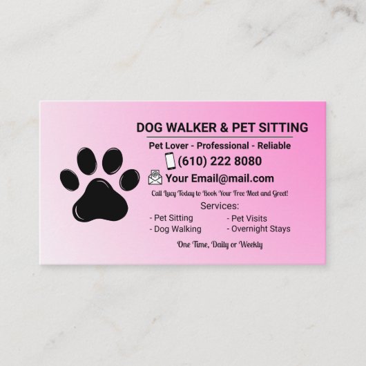 Minimalist Pink Pet Sitter Dog Walker Visitekaartje (Voorkant)
