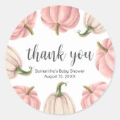 Minimalist Pink Pumpkin Fall Baby Shower Ronde Sticker (Voorkant)