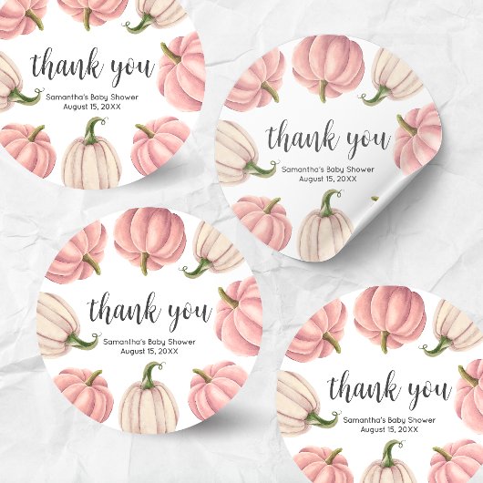 Minimalist Pink Pumpkin Fall Baby Shower Ronde Sticker