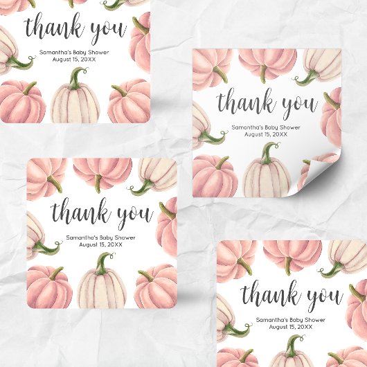 Minimalist Pink Pumpkin Fall Baby Shower Vierkante Sticker