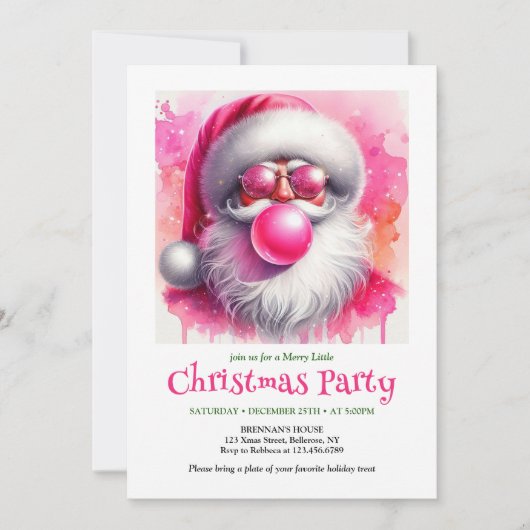 Minimalist Pink Santa Bubble Gum Christmas Invites Kaart (Voorkant)