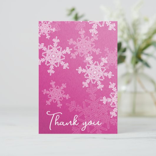 Minimalist Pink Snowflakes Baby shower Bedankt (Staand voorkant)