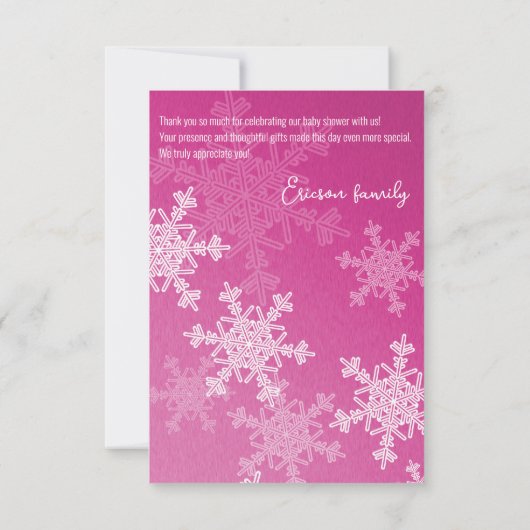 Minimalist Pink Snowflakes Baby shower Bedankt (Achterkant)