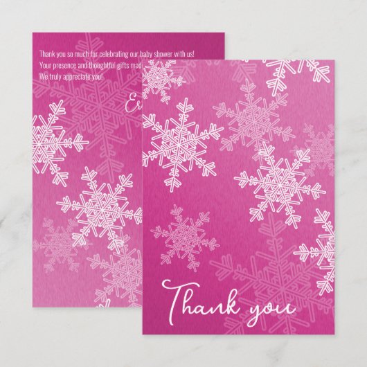 Minimalist Pink Snowflakes Baby shower Bedankt (Voorkant / Achterkant)