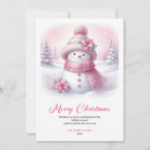 Minimalist Pink Snowman Kids Editable Christmas  Feestdagenkaart (Voorkant)