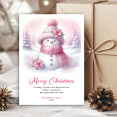 Minimalist Pink Snowman Kids Editable Christmas  Feestdagenkaart
