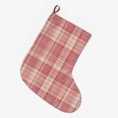 Minimalist Pink Tartan Dog Christmas Stocking Grote Kerstsok (Voorkant (Hangend))