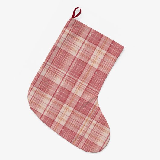 Minimalist Pink Tartan Dog Christmas Stocking Grote Kerstsok (Voorkant (Hangend))