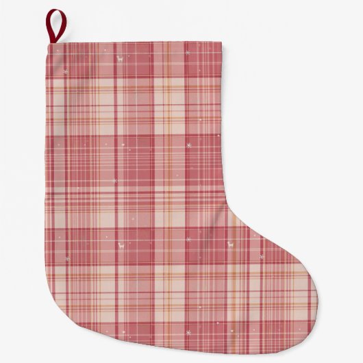Minimalist Pink Tartan Dog Christmas Stocking Grote Kerstsok (Voorkant)