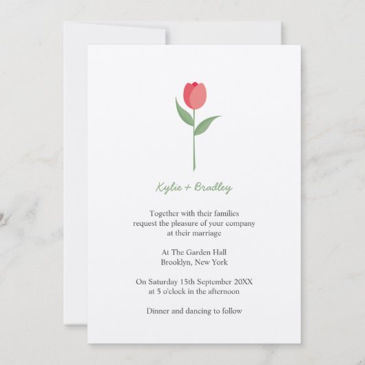 Minimalist Pink Tulip Kaart (Achterkant)