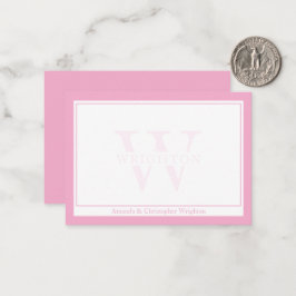 Minimalist Pink Two Border Monogram Couple Notitiekaartje