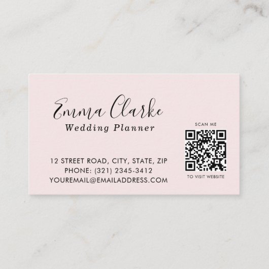 Minimalist Pink Wedding Scan Code Business Card Visitekaartje (Achterkant)